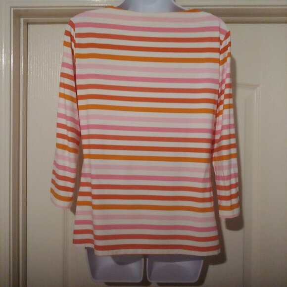 J. McLaughlin Catalina Cloth Pink/Orange Nautical Coastal Mature Business Top L - Picture 2 of 9